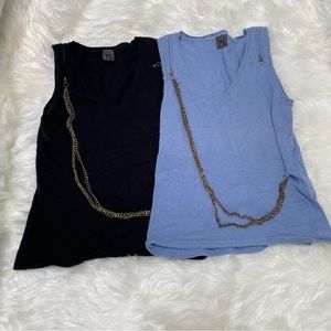 Set of 2 one Black and one blue woolen vest with chain details